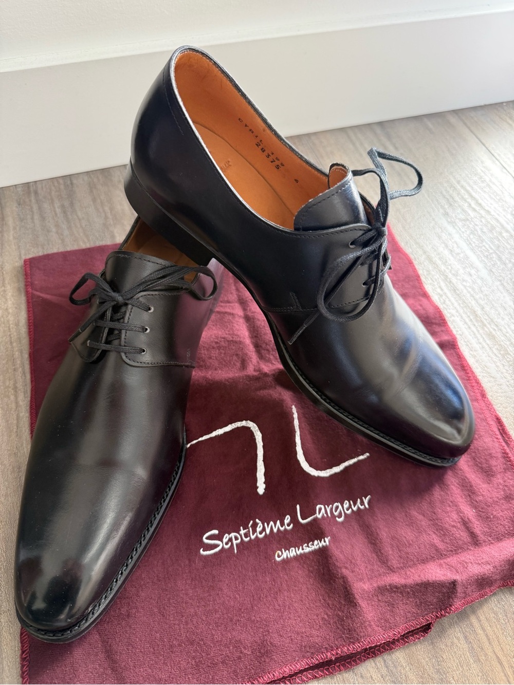 septieme largeur Black Leather Derby Shoes for Men UK6 Euro40